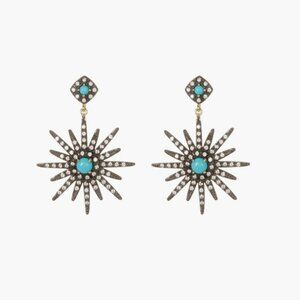 NEW Adornia 14K Gold Plated Turquoise & Swarovski Crystal Accented Starburst